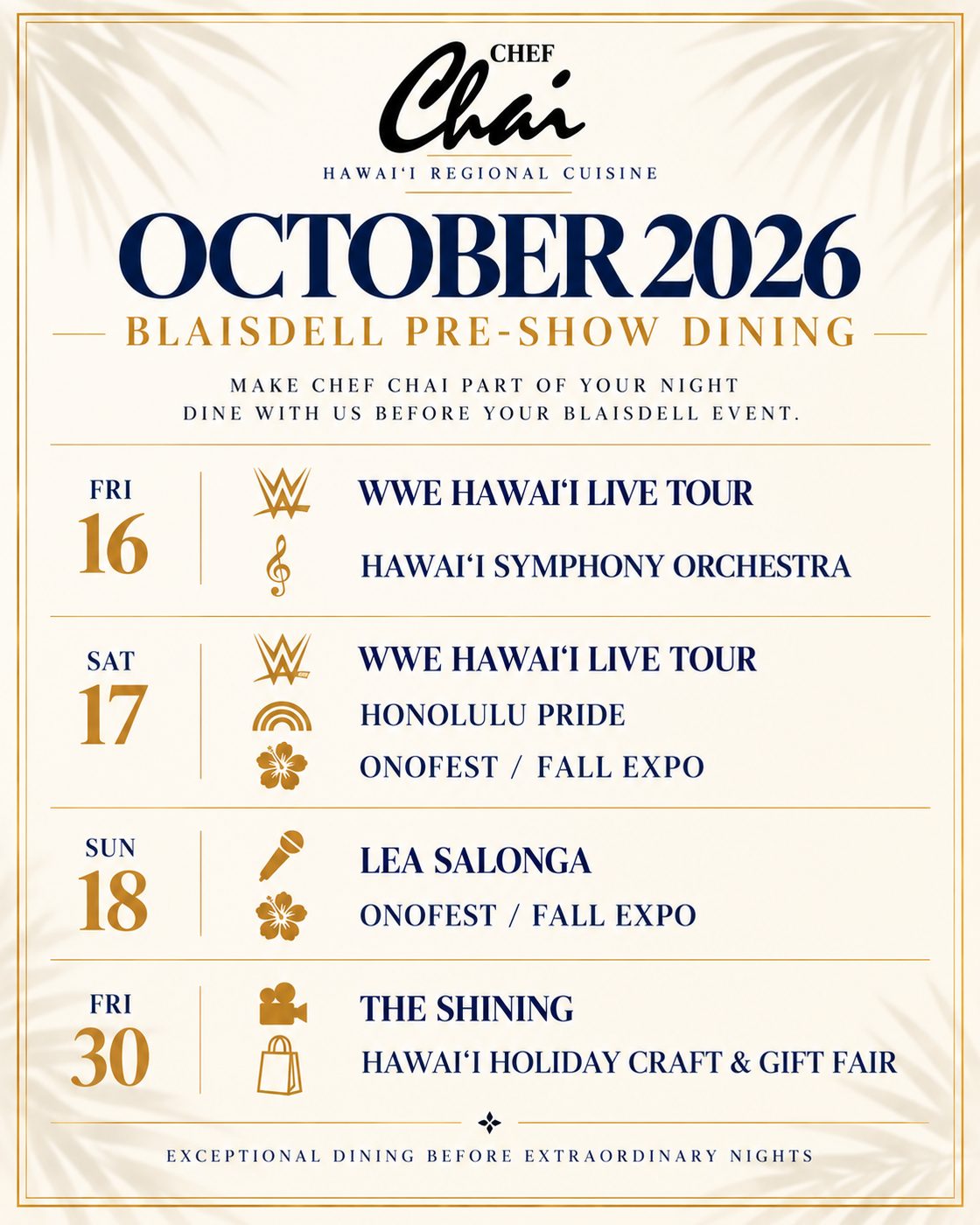 Blaisdell Pre-Show Dining – October 2026
