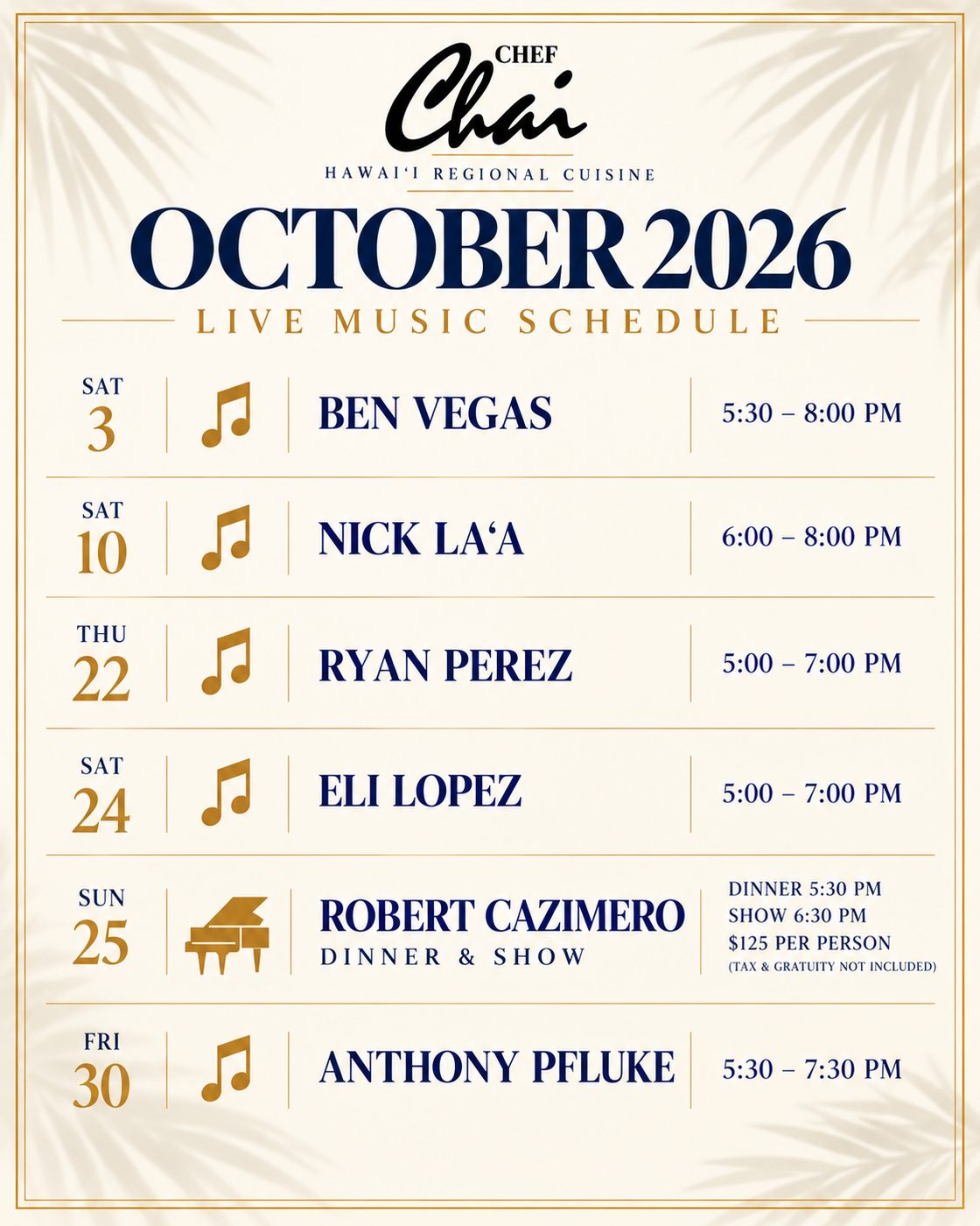 Live Music Nights – October 2026