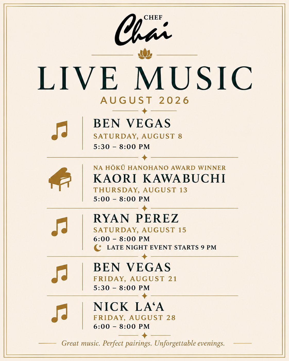 Live Music Nights – August 2026