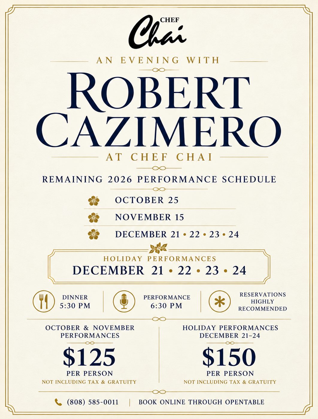 An Evening with Robert Cazimero – Remaining 2026 Dates